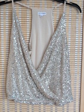 Love on a hanger Champagne Sequin Draped V-Neck Tank